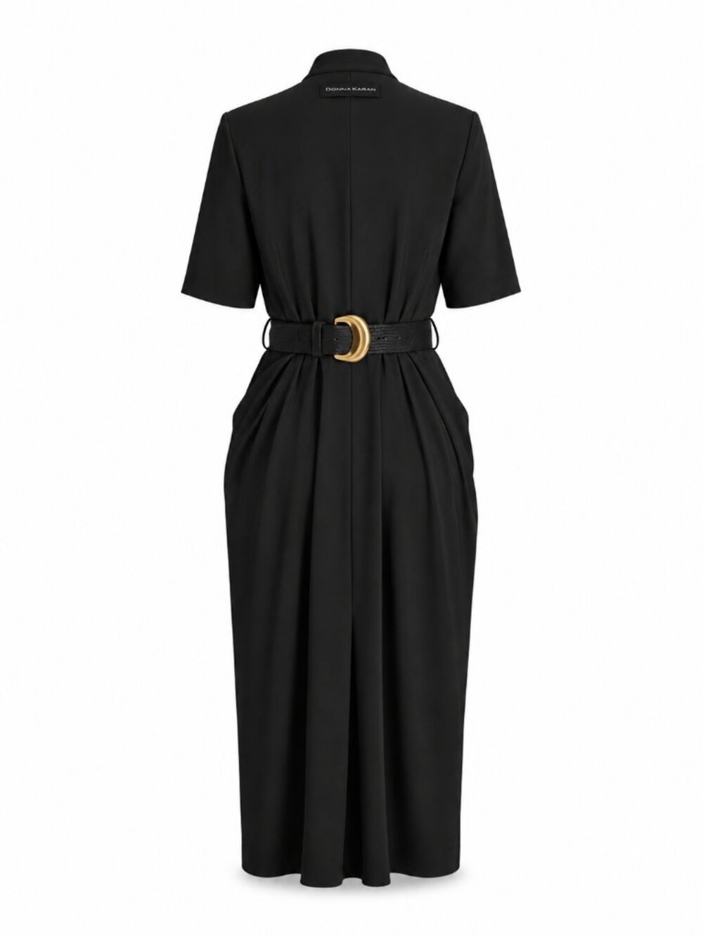 Donna Karan Black V-Neck Belted Short-Sleeve Midi Dress Size 6 NWT - Picture 6 of 6
